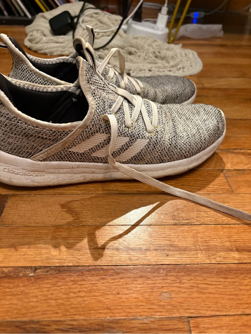 adidas Women's Light Gray Knit Running Sneakers with White Accents